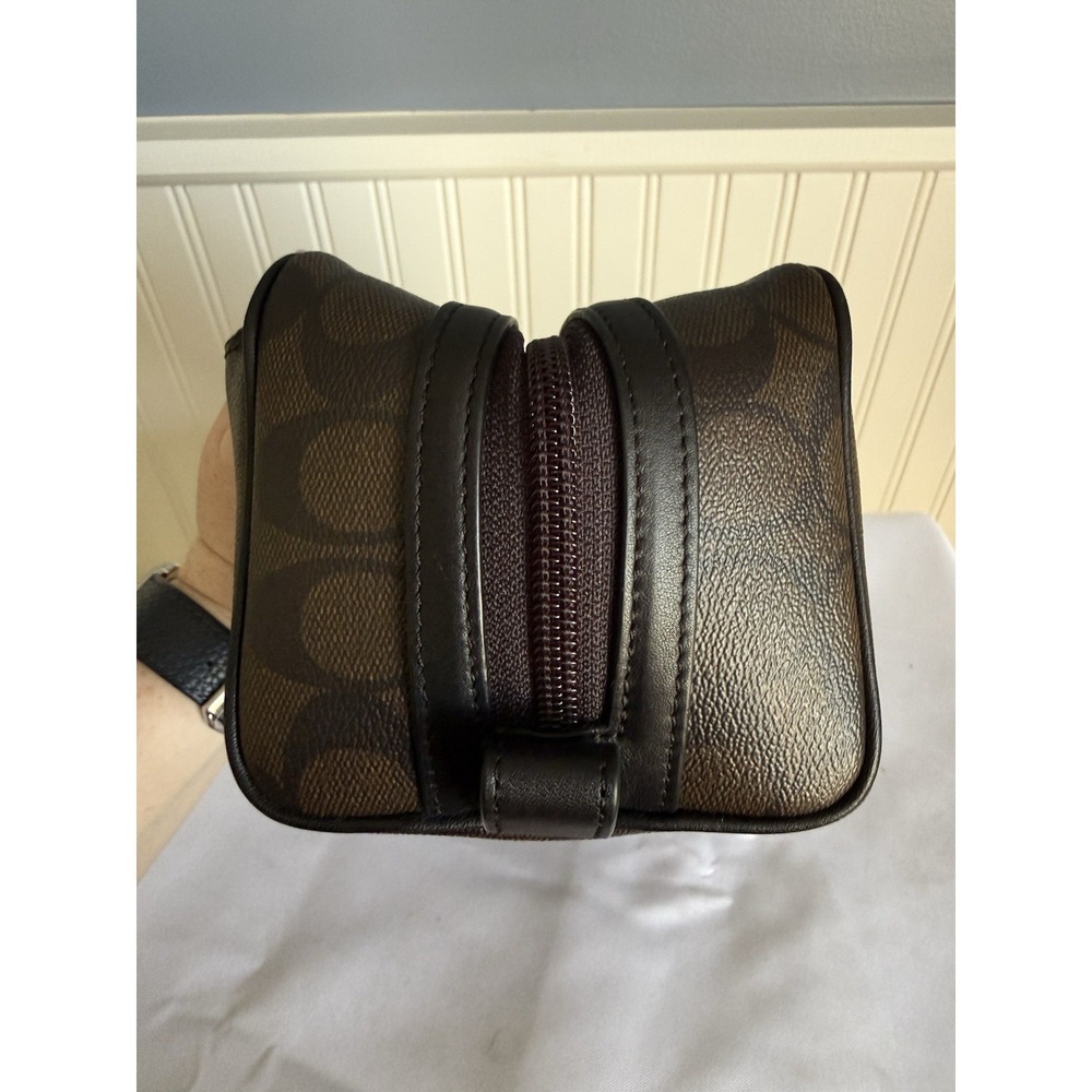 COACH Signature Toiletry Travel Bag Dopp Kit Pouch Coated Canvas Walnut Black - Picture 11 of 16